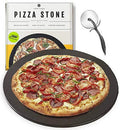 Heritage Square Pizza Stone - Pizza & Bread Baking Stones For Gas Grill, Oven Baking - Black Ceramic Pan, Stainless, No-Smoke - Wheel Pizza Cutter - Housewarming Gifts