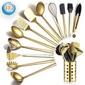 gold cooking utensils set, stainless steel 13 piece kitchen utensils set with titanium plating