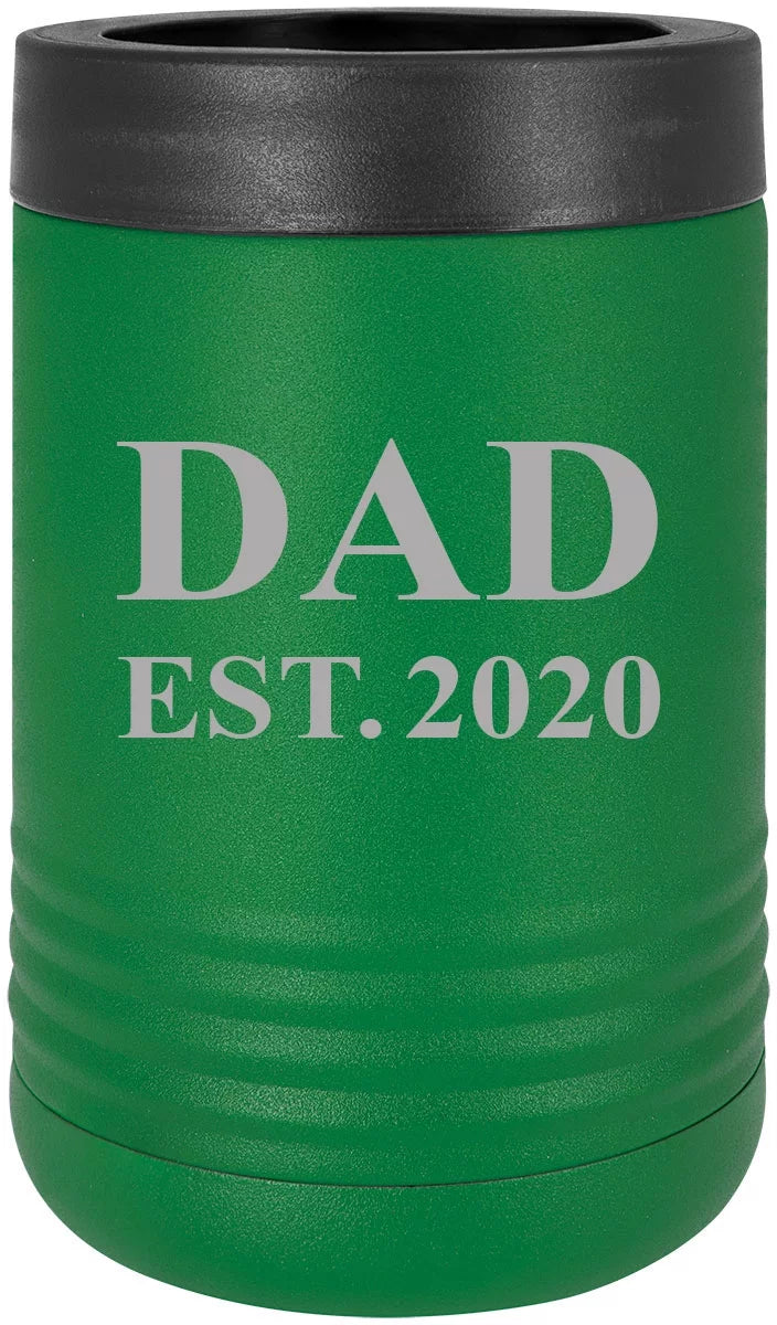 Dad Established Est. 2020 Stainless Steel Engraved Insulated Beer Beverage Holder Can Cooler, Green