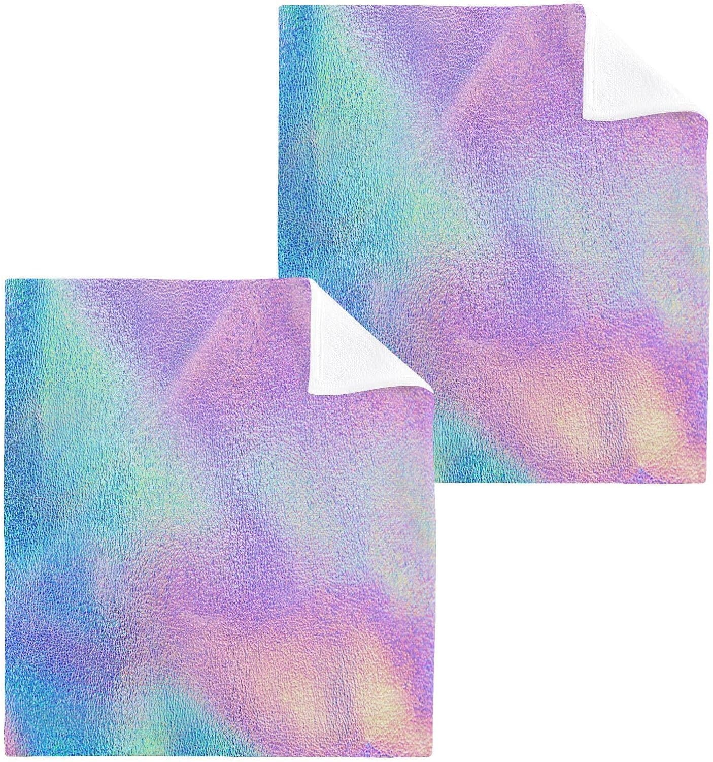 GZHJMY 12x12Inx4 Sets Reusable Soft Face Towel,Kitchen Hand Towel Bathroom Absorbent Towel,Gym Hotel Spa-Holographic Rainbow Foil