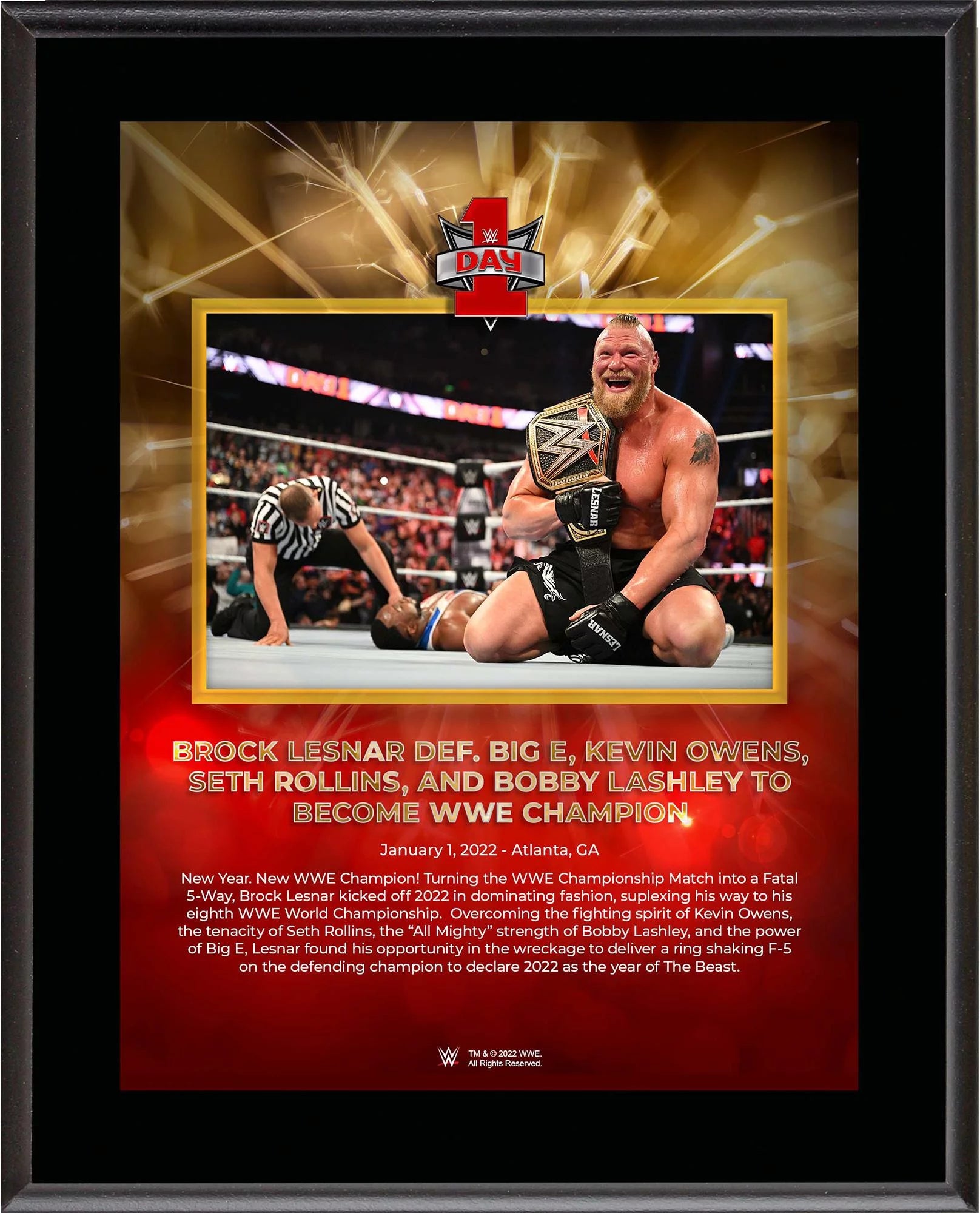 Brock Lesnar WWE 10.5 x 13 2022 Day 1 Sublimated Plaque