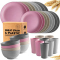32-Piece Kitchen Plastic Wheat Straw Dinnerware Set, Service for 8, Dinner Plates, Dessert Plate, Cereal Bowls, Cups, Unbreakable Plastic Outdoor Camping Dishes, Orchid Flora