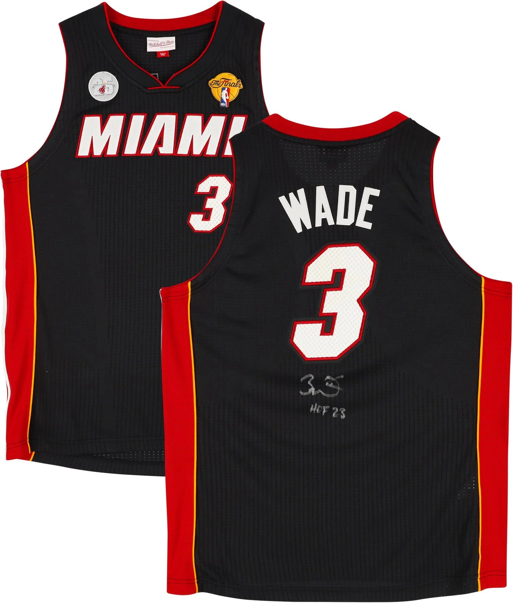 Dwyane Wade Miami Heat Autographed Black Mitchell & Ness 2012-2013 Authentic Jersey with Patches with HOF 23 Inscription - Fanatics Authentic Certified