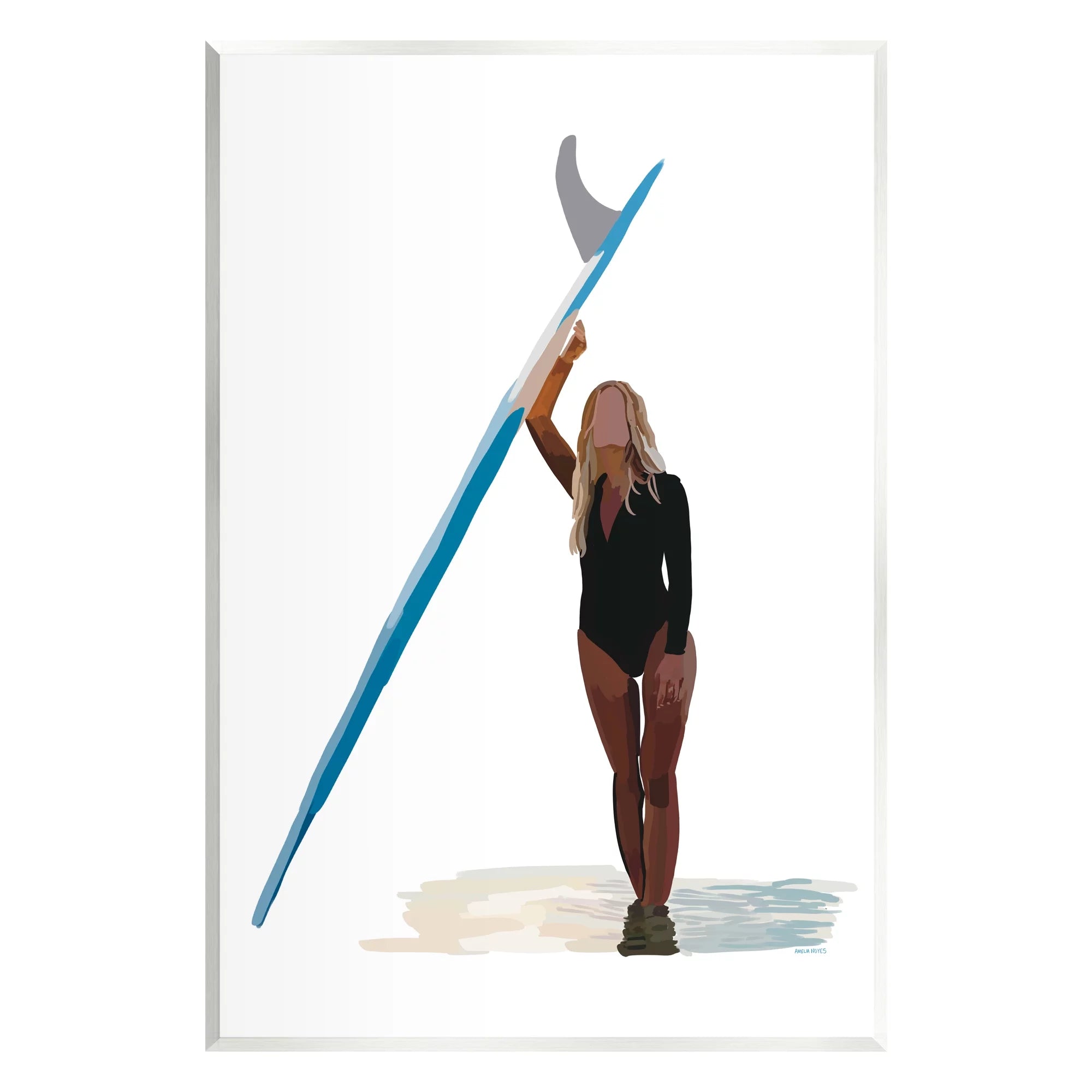 Stupell Industries Athletic Surfing Girl Ocean Beach Summer Sport Graphic Art Unframed Art Print Wall Art, Design by Amelia Noyes
