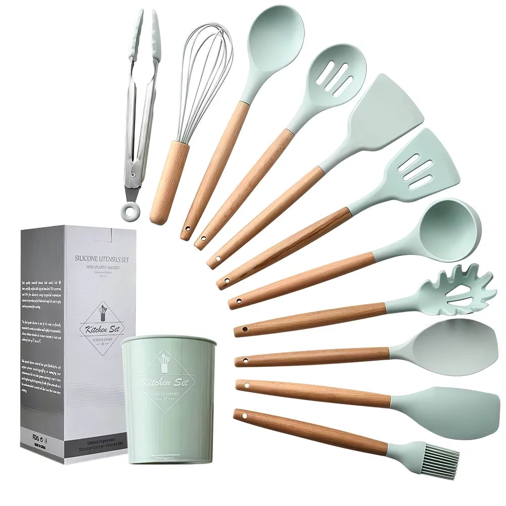 Anself Kitchen Utensils Set 12 Piece Silicone Cooking Utensils Set Nonstick Kitchenware,Green