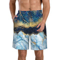 Kll Blue Marble Gold Foil And Glitter Decor Men'S Casual Summer Beach Shorts Hawaiian Shorts With Pockets-