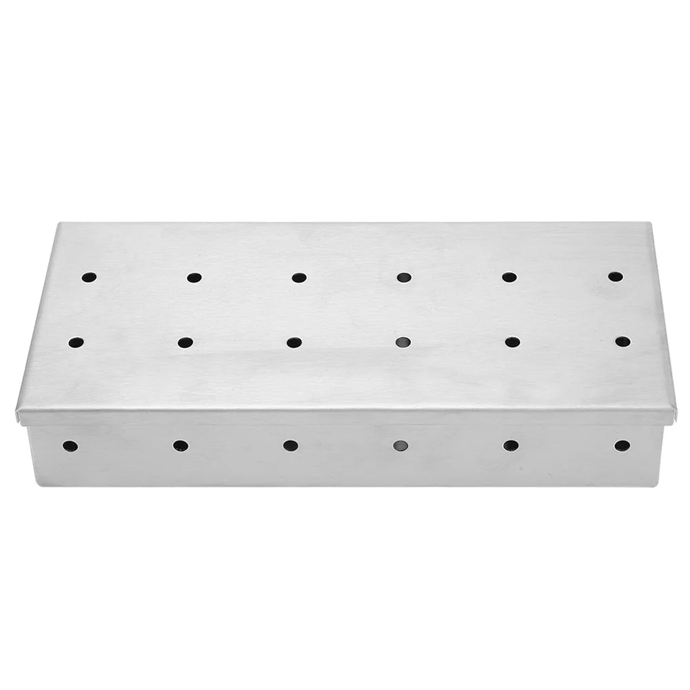 Leylor Smoking Box-Large Capacity Stainless Steel Smoker Box BBQ Wood Chip Smoking Box Barbecue Grill Accessory