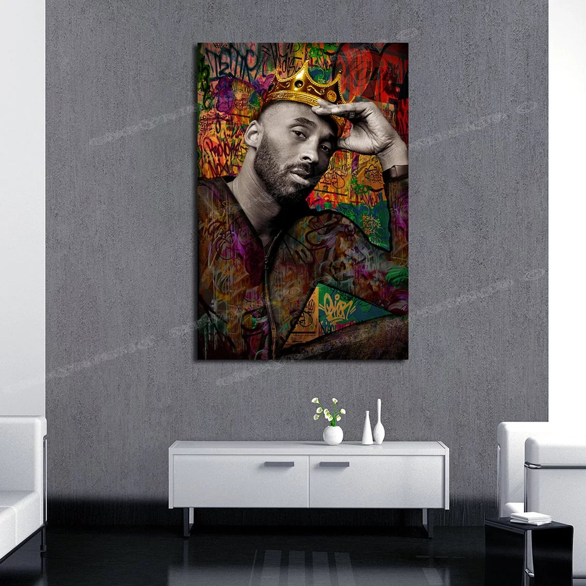 Kobe Bryant 24 King Kobe Graffiti, Biggie Smalls Crown- 24x16 Ready to Hang Canvas - Original Art by Memento
