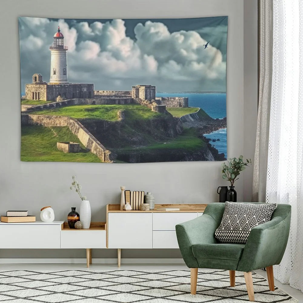 Chilfamy  Puerto Rico Tapestry, Historic Fort San Felipe Del Morro Landscape Central America Caribbean Photo, Wall Hanging Wall Decor,60x40 Inch, Aqua Green