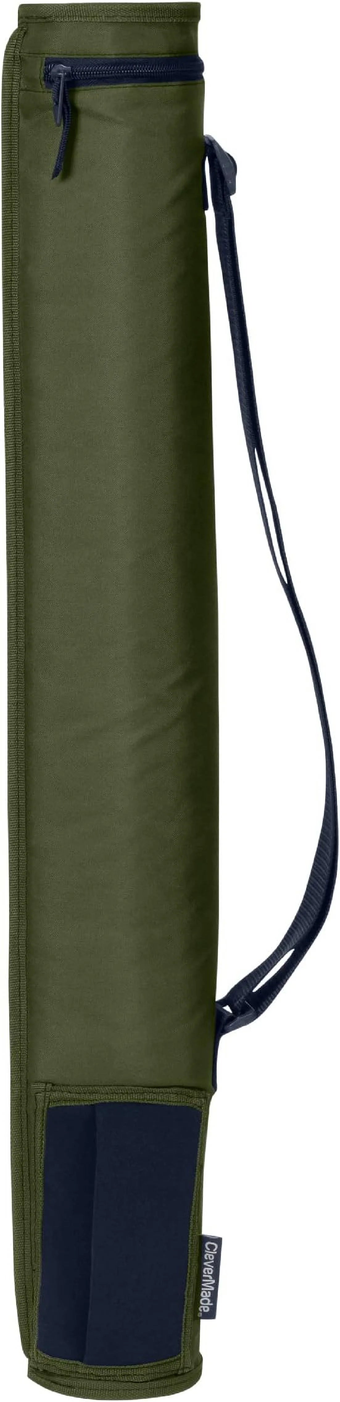 CleverMade 6 Can Cooler Sleeve - Insulated 6-Pack Cooler Tube with Adjustable Shoulder Strap, Easy Access Can Opening, and Neoprene Storage Pocket - Olive/Navy