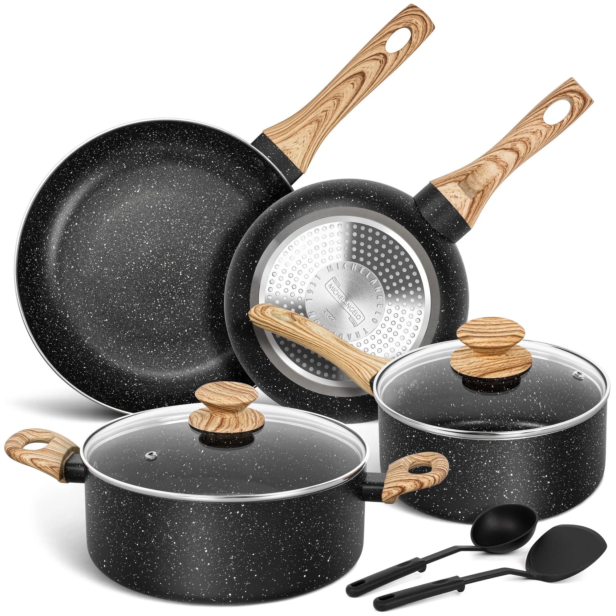 MICHELANGELO Pots and Pans Set Nonstick, Granite Non Stick Pots and Pan Set 8 Pcs, Non Toxic Pan Sets for Cooking Nonstick Cookware Set Induction Compatible
