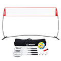 Patiassy 14ft Freestanding Volleyball and Badminton Set with Net  5.1¡¯, 7.4¡¯ and 8¡¯ Height Adjustable 4 Badminton Rackets, 3 Nylon Shuttlecocks and Volleyball for Indoor and Outdoor