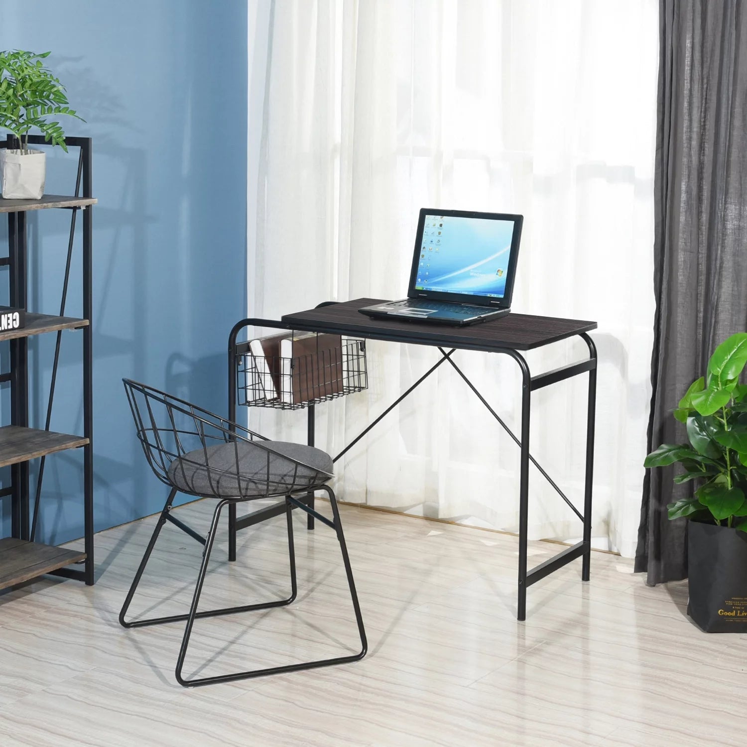 Homy casa 31.5 Small Desk, Computer Table with Storage Basket, Study Table for Small Space, Writing Desk for Home Office