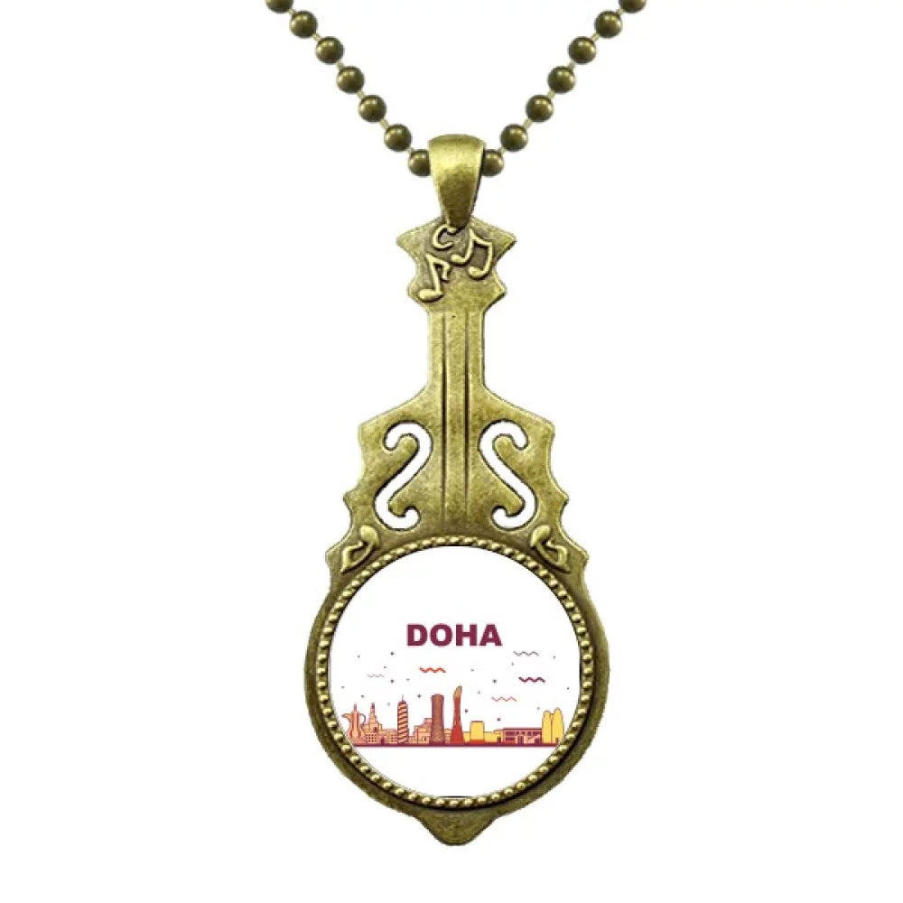 City Landmark Building Doha Necklace Antique Guitar Jewelry Music Pendant
