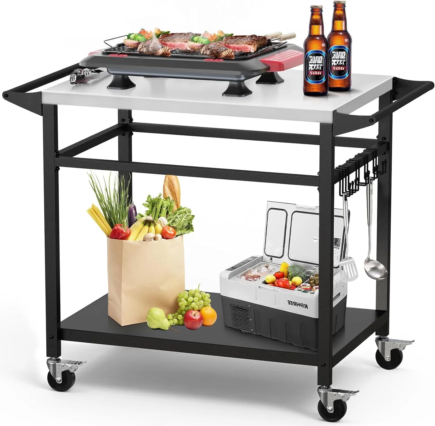 20x 32 Grill Table with Double-Shelf, Stainless Steel Grill Cart, Multifunctional Food Prep and Pizza Oven Table for Ninja Grill, Blackstone Griddle 17/22