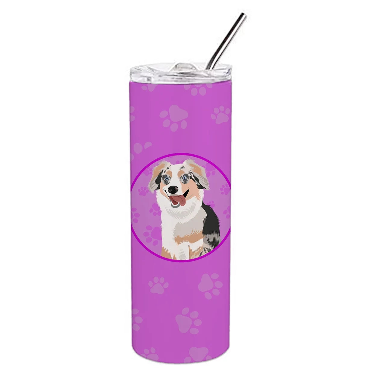 Carolines Treasures WDK1231TBL20 Australian Shepherd Blue Merle Puppy Design1 Stainless Steel 20 oz Skinny Tumbler Pink