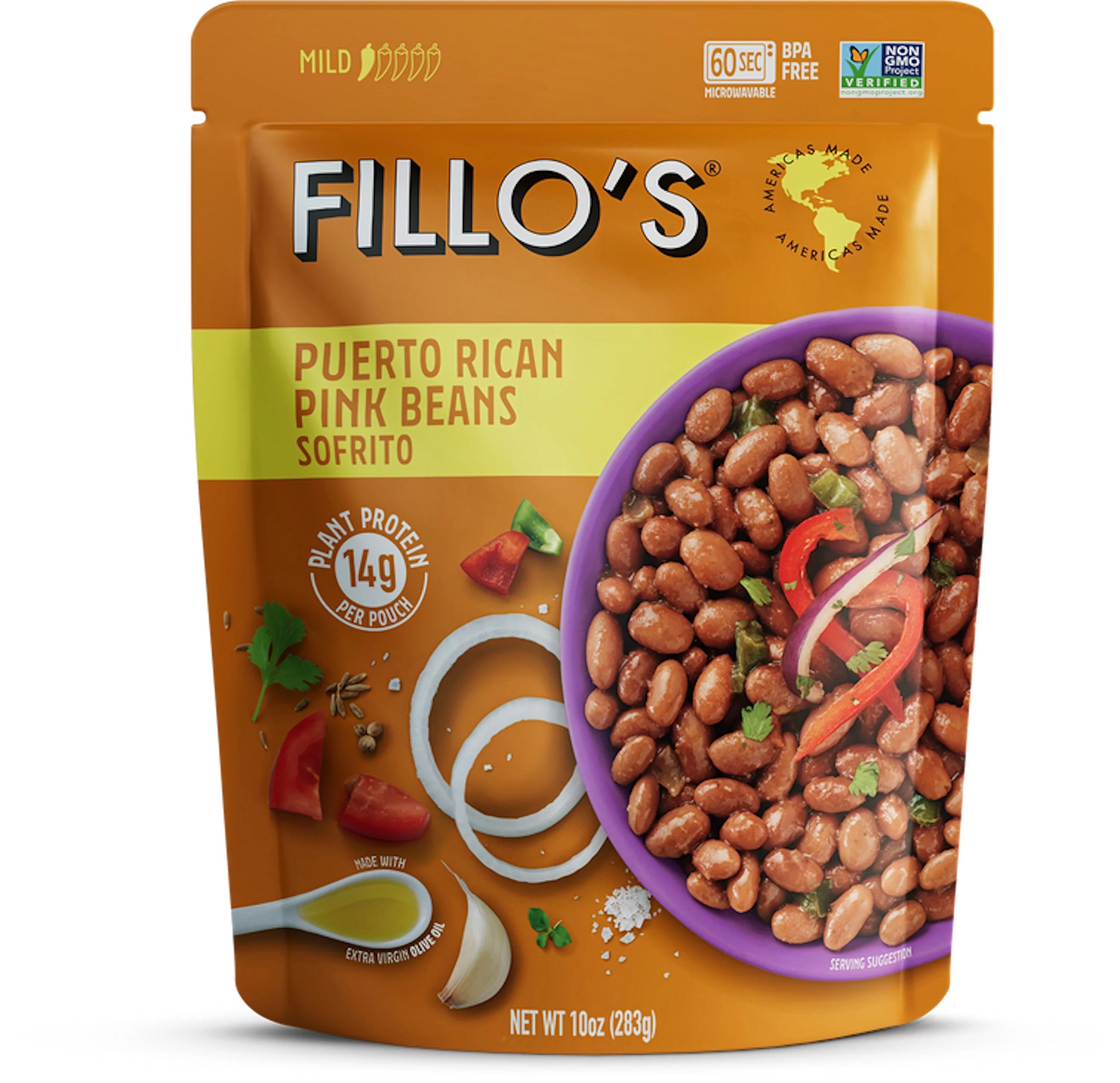 FILLO'S Puerto Rican Pink Beans Mild Spice - Single Pouch, 10 oz