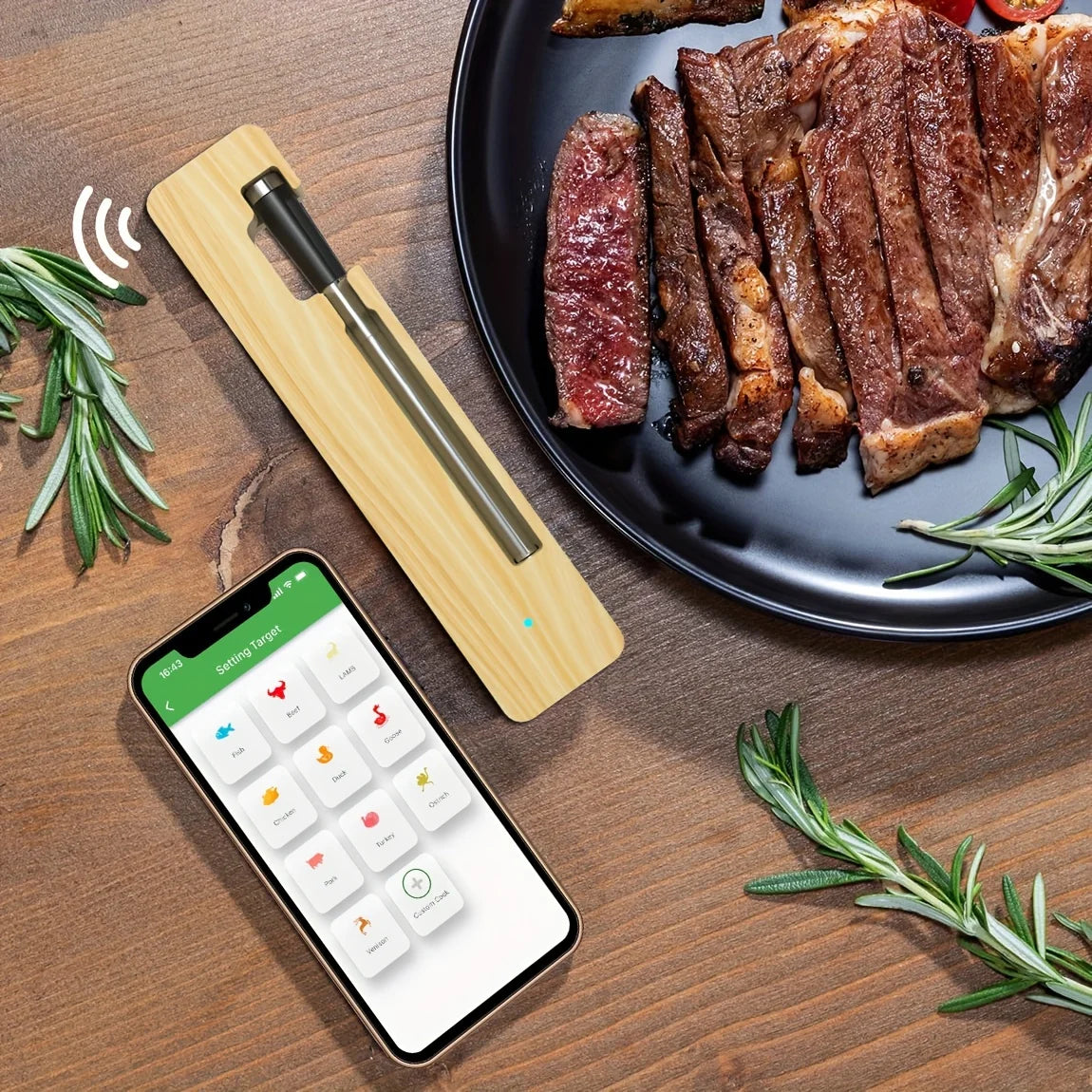 1pc, Smart Meat Thermometer, Wireless Smart Meat Thermometer For BBQ, Oven, Grill, Kitchen, Smoker, Rotisserie, 656ft Wireless Food Thermometer, Kitchen Gadgets