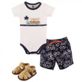 Hudson Baby Infant Boy Cotton Bodysuit, Shorts and Shoe 3pc Set, Surf Car, 9-12 Months