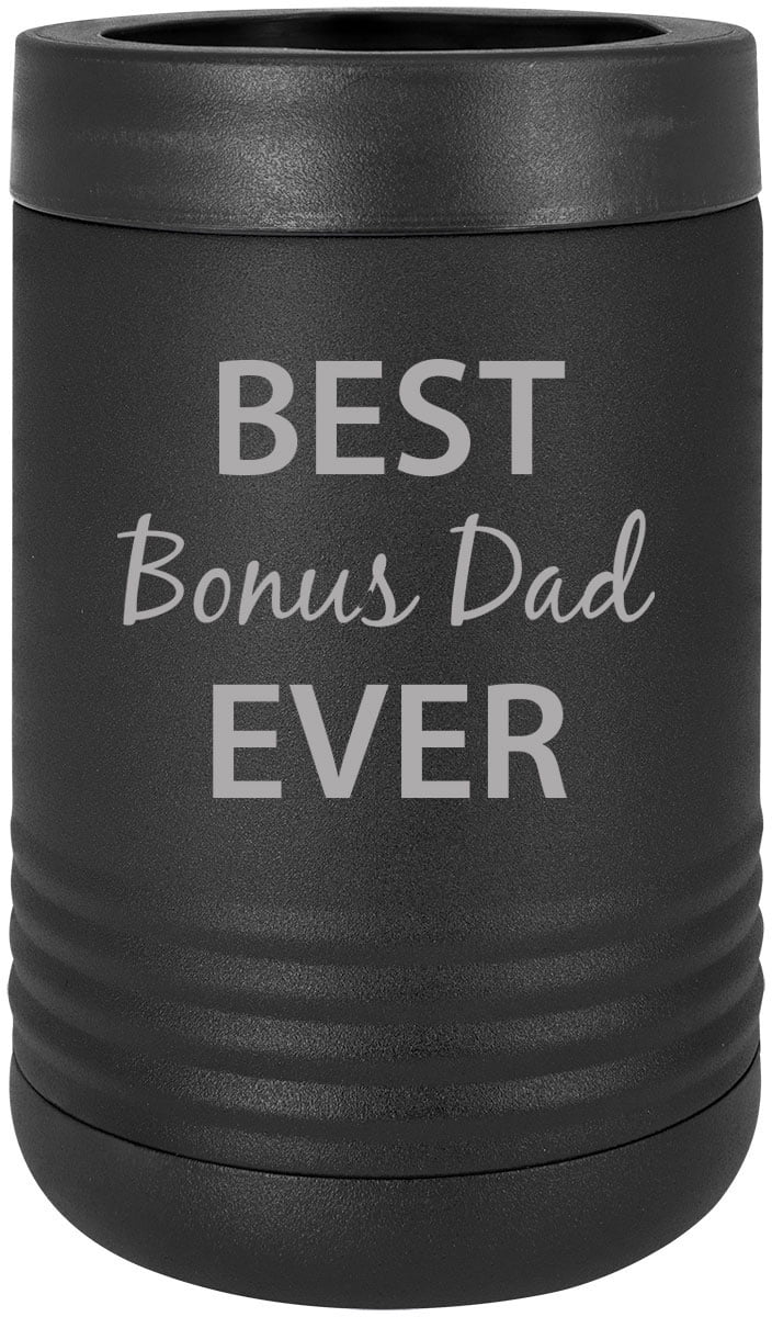 Best Bonus Dad Stainless Steel Engraved Insulated Beer Beverage Holder Can Cooler, Black