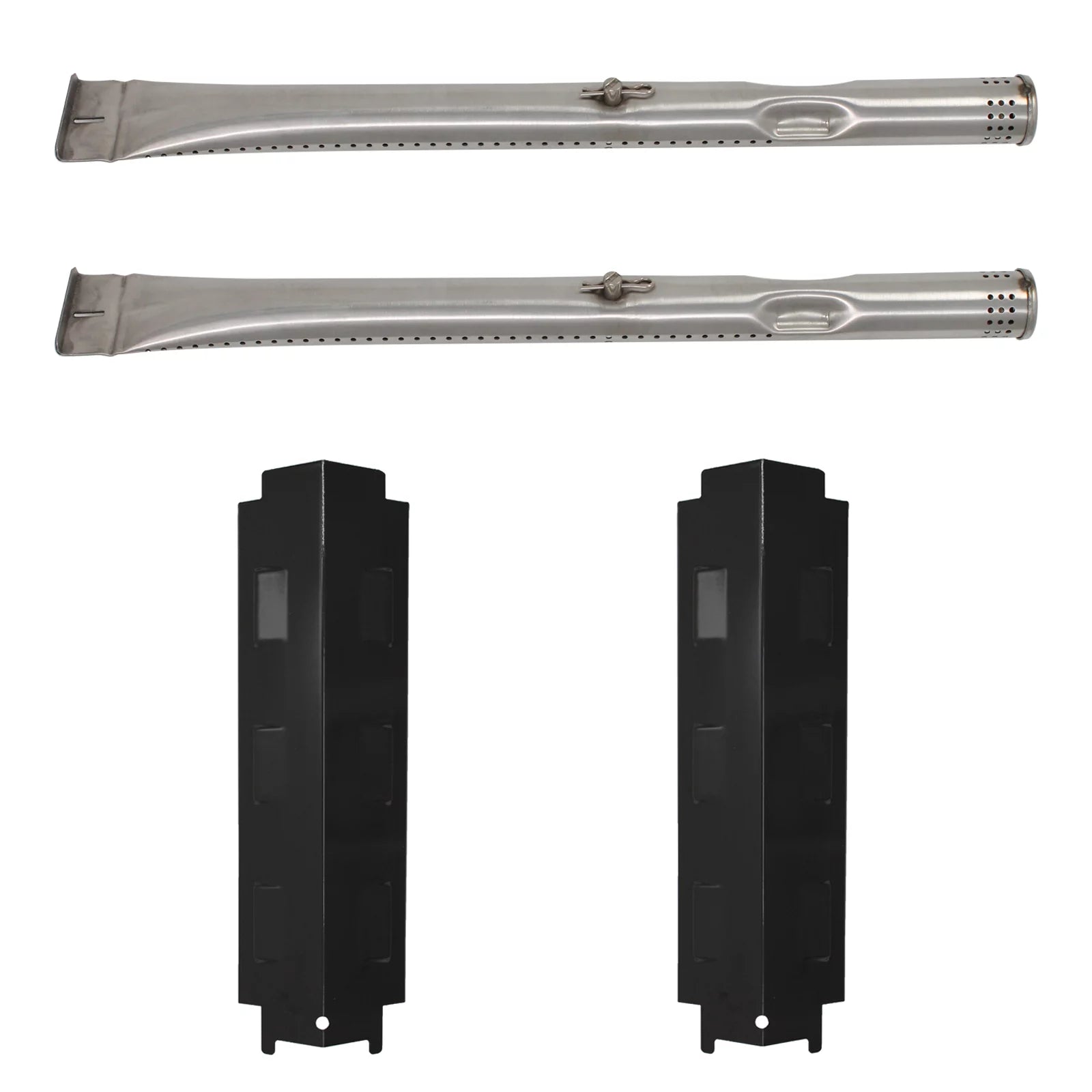 2-Pack BBQ Gas Grill Tube Burner & Heat Shield Plate Tent Replacement Parts for Thermos 461334813 - Compatible Barbeque Stainless Steel Pipe Burners & Flame Tamer, Guard, Deflector, Flavorizer Bar