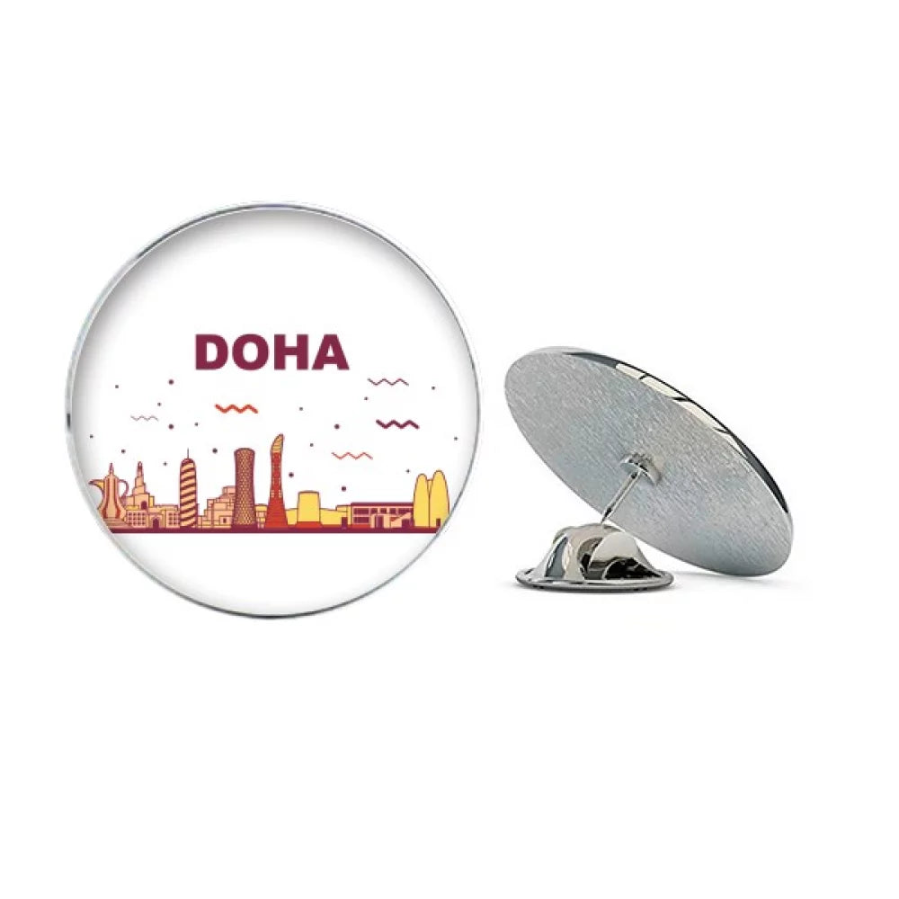 City Landmark Building Doha Round Metal Tack Hat Pin Brooch