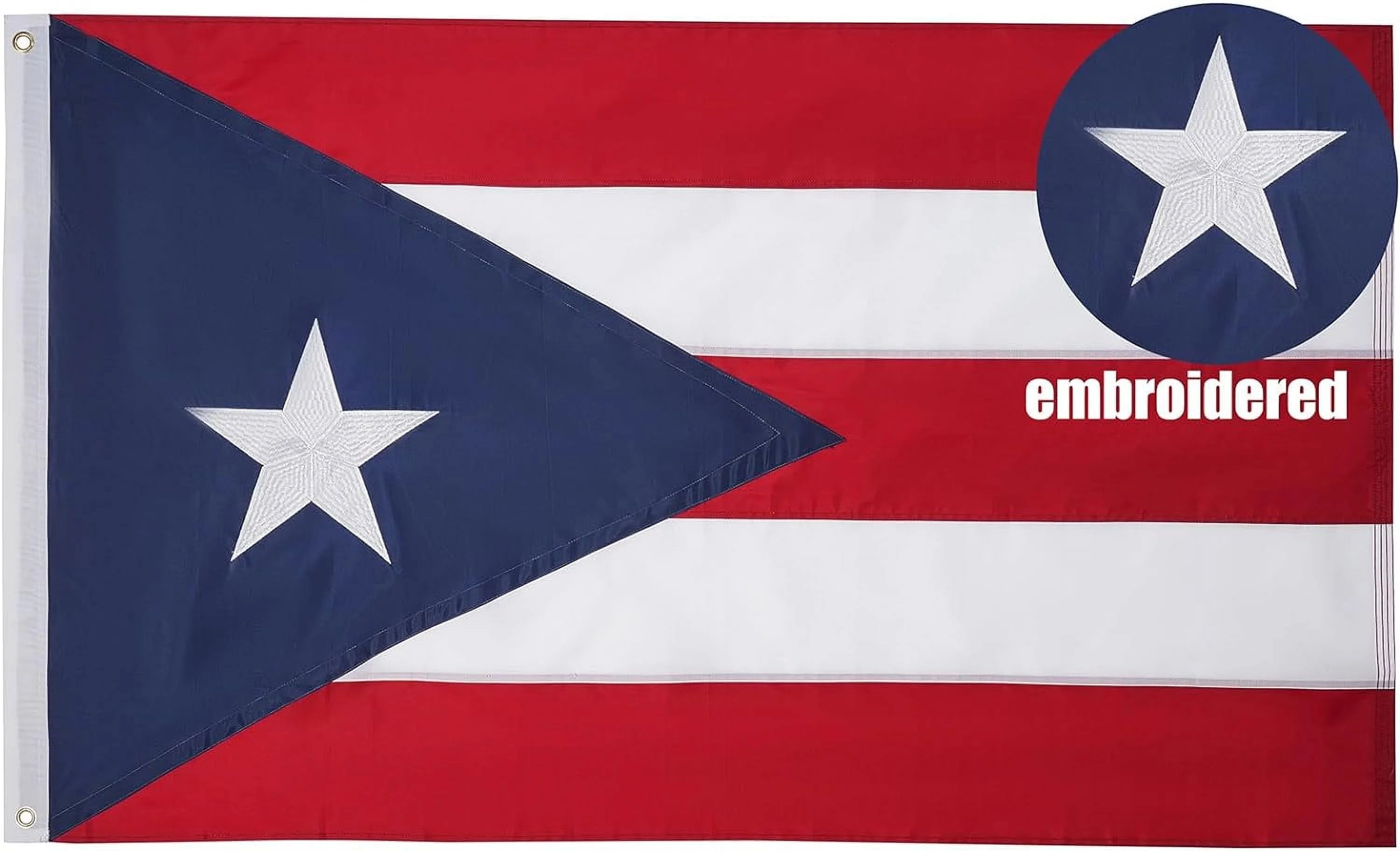 TOPFLAGS Puerto Rico Flag 3x5 Feet - Embroidery Embroidered Puerto Rico Flags with2 Brass Grommets Heavy Duty for Outdoor, Vivid Color Fade-resistant,Sewn Stripes