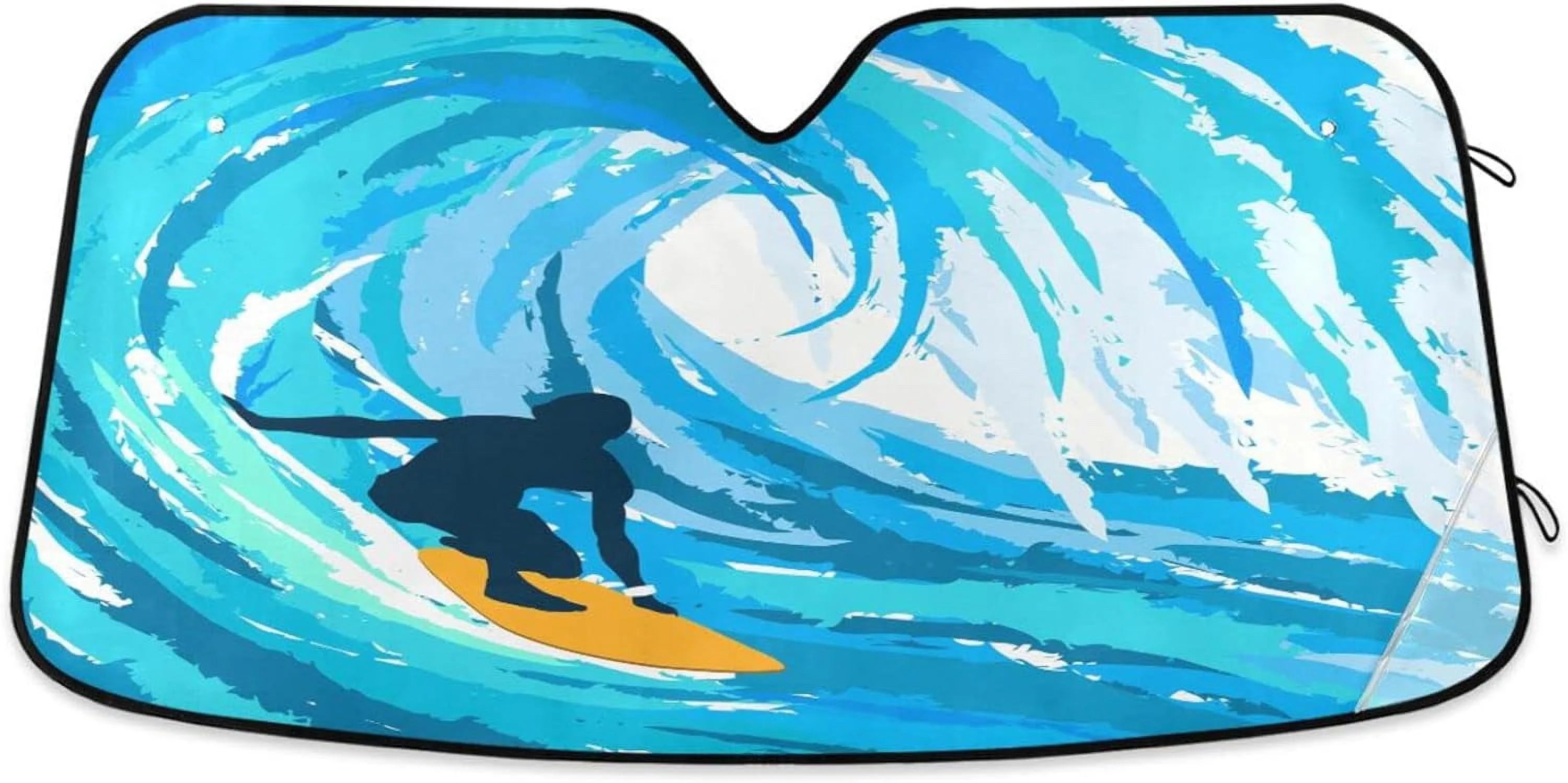 Hyjoy Watercolor Surfing Front Windshield Sun Shade, Foldable Auto Sunshade Blocks UV Rays Keeps Vehicle Cool Sun Visor Protector for Car- 55 x 27.6 in Nice Gifts