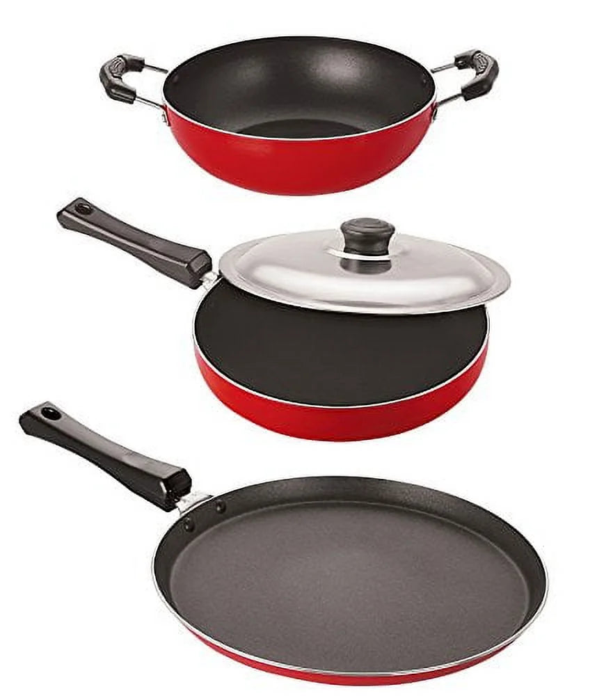 Nirlon Nonstick Aluminium Rust Free 3 Piece Non-Induction Cookware Utensil Item Set
