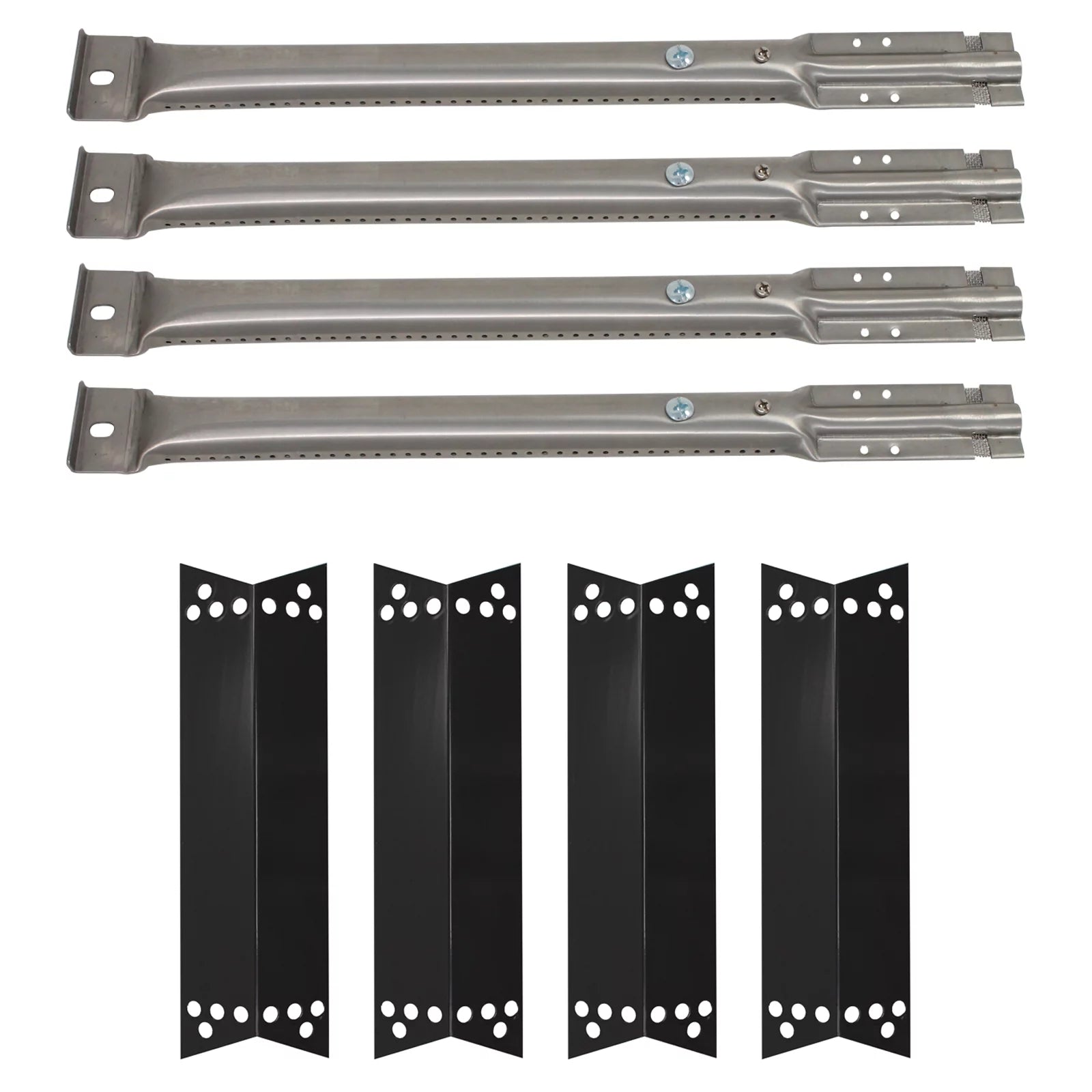4-Pack BBQ Gas Grill Tube Burner & Heat Shield Plate Tent Replacement Parts for Tera Gear 1010007A - Compatible Barbeque Stainless Steel Pipe Burners & Flame Tamer, Guard, Deflector, Flavorizer Bar