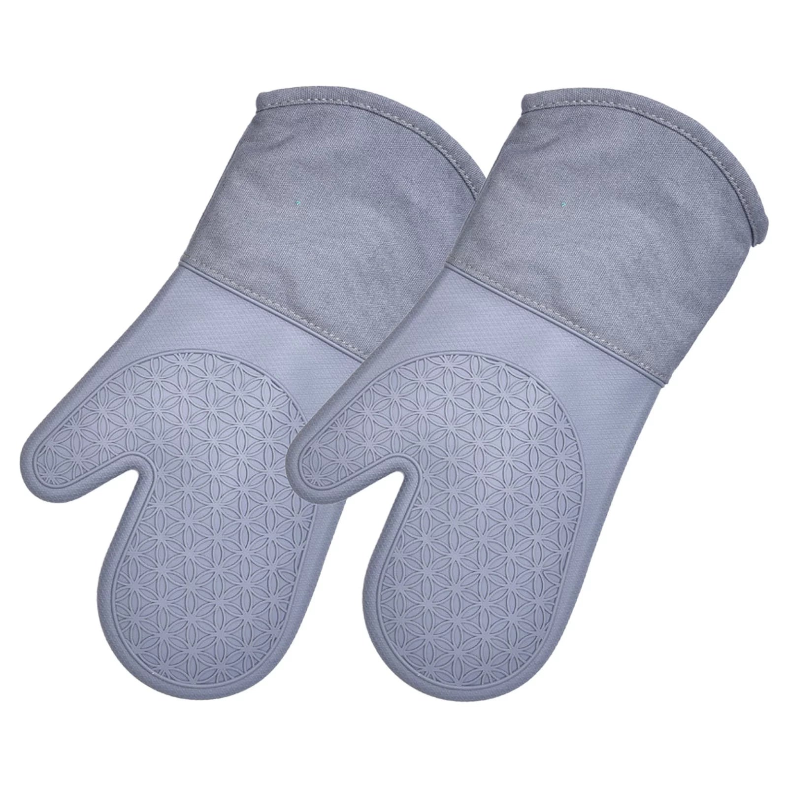 wileqep Silicone Oven Heat With & Non Slip Kitchen Mittens Set Of 2 Long Oven Gloves With Soft Cotton For Baking Cooking Barbecue