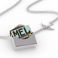 Locket Necklace Airport code MEL / Melbourne country: Australia in a silver Envelope Neonblond