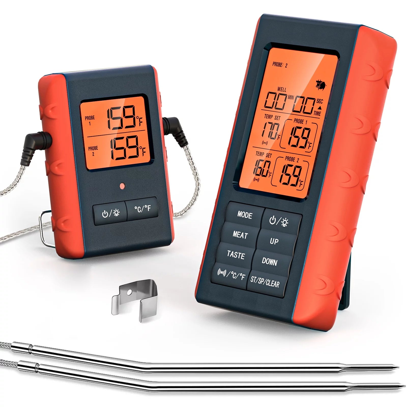 Pinnaco Wireless Meat Thermometer for Grilling Kitchen Food Cooking - Digital Thermometer with 2 Probes, Smoker Oven Grill BBQ Accessories