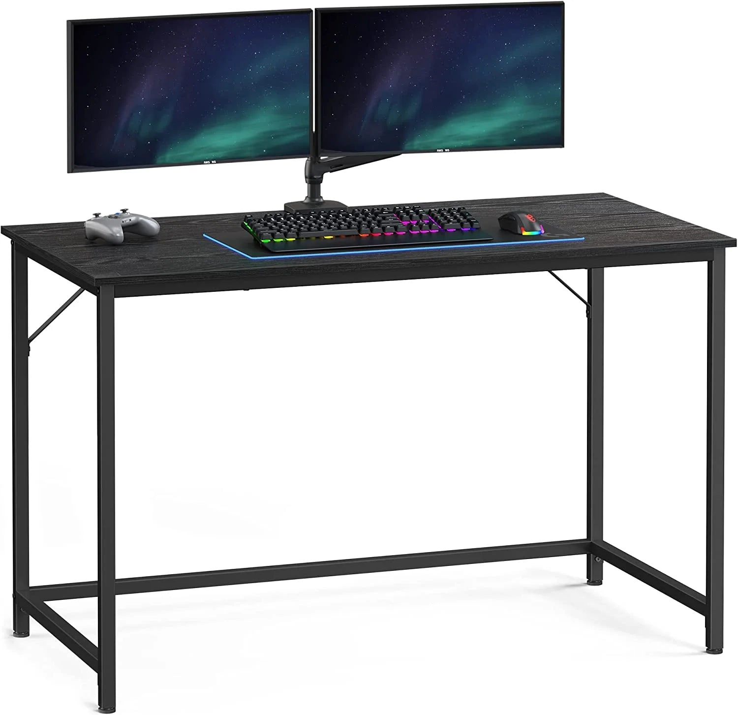 VASAGLE Computer Desk, Home Office Small Study Workstation, Simple Assembly, Steel Frame, 23.6¡± x 47.2¡± x 29.5¡± Inches, Black with Wood Grain