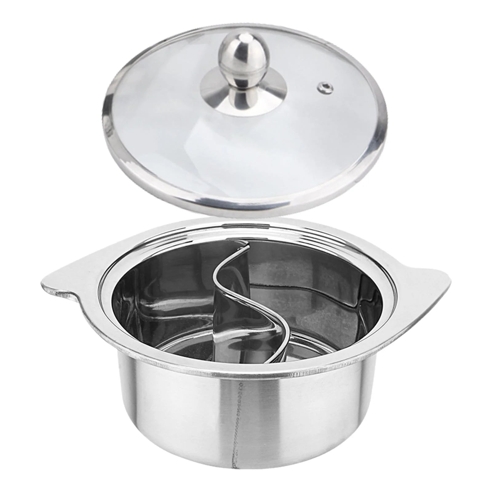 Stainless Steel Hot Pot Chinese Dual Sided Pot Gas Stockpot Portable Induction Cooktop Cookware Cooking Pot for Restaurant Party 16cm with lid