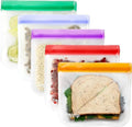 rezip 5-pack Flat Lunch Reusable BPA-Free Food Grade Storage Bag, Leakproof, Freezer Safe, Dishwasher Safe, Travel Friendly, (5) Lunch/Sandwich Bags (3.5-Cup/28-Ounce), (Multicolor - Jewel Tones)