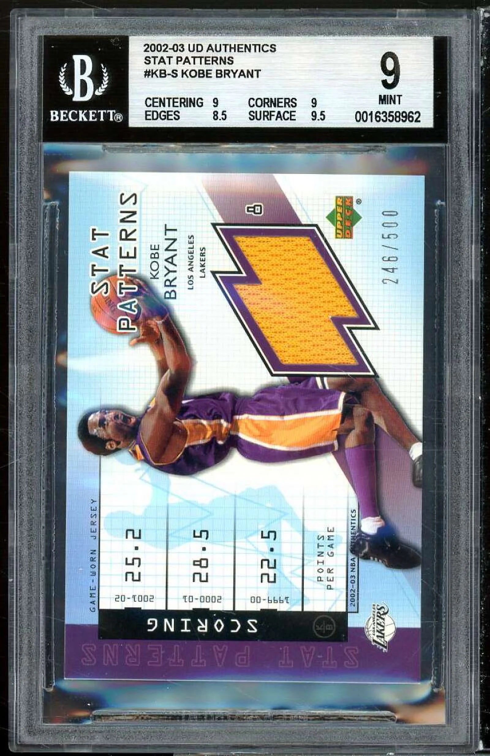 Kobe Bryant 2002-03 UD Authentic Stat Patterns #kb-s (pop 5) BGS 9 (9 9 8.5 9.5)