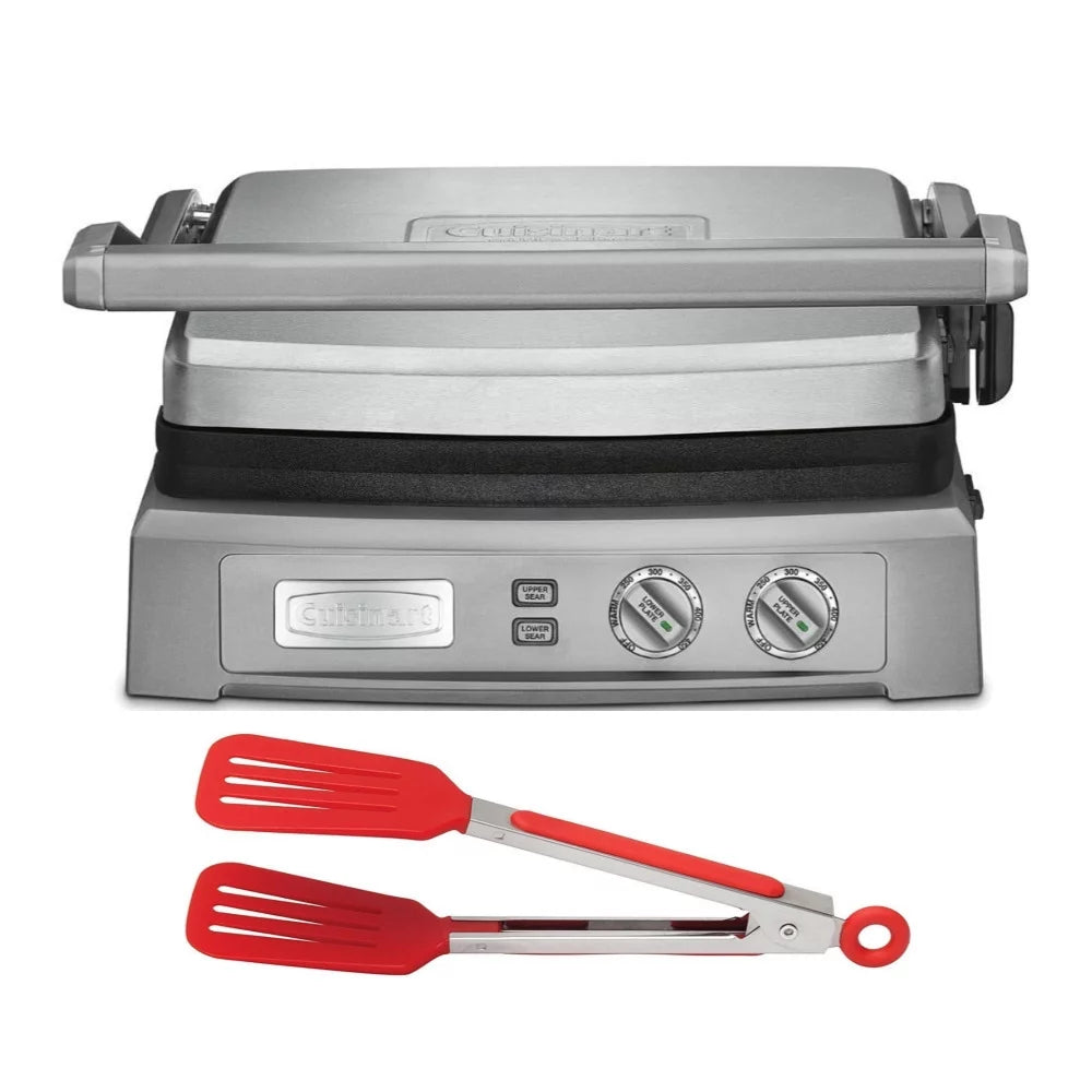Cuisinart GR-150 Griddler Deluxe (Brushed Stainless) with Nylon Flipper Tongs