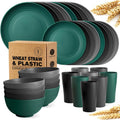 32-Piece Kitchen Plastic Wheat Straw Dinnerware Set, Service for 8, Dinner Plates, Dessert Plate, Cereal Bowls, Cups, Unbreakable Plastic Outdoor Camping Dishes, Space