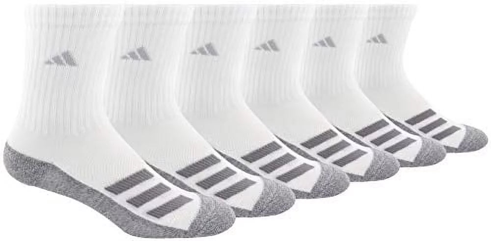adidas Youth Kids-Boy's/Girl's Cushioned Crew Socks (6-Pair) , White/Grey/Light Onix Grey, Large