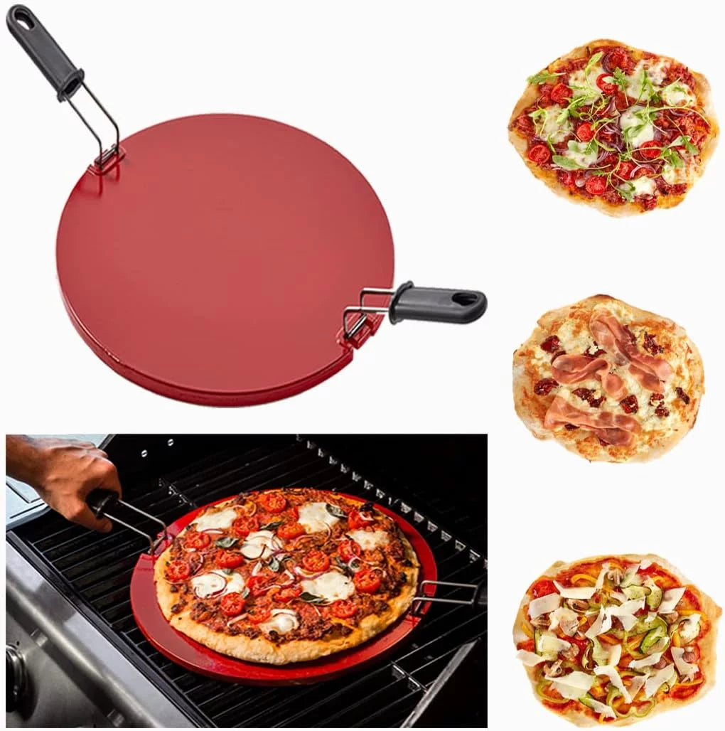Easylife Tech 12 Non-Stick Ceramic Pizza Stone for Grill and Oven with Handles