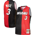 Men's Mitchell & Ness Dwyane Wade Black/Red Miami Heat Hardwood Classics 2005/06 Split Swingman Jersey