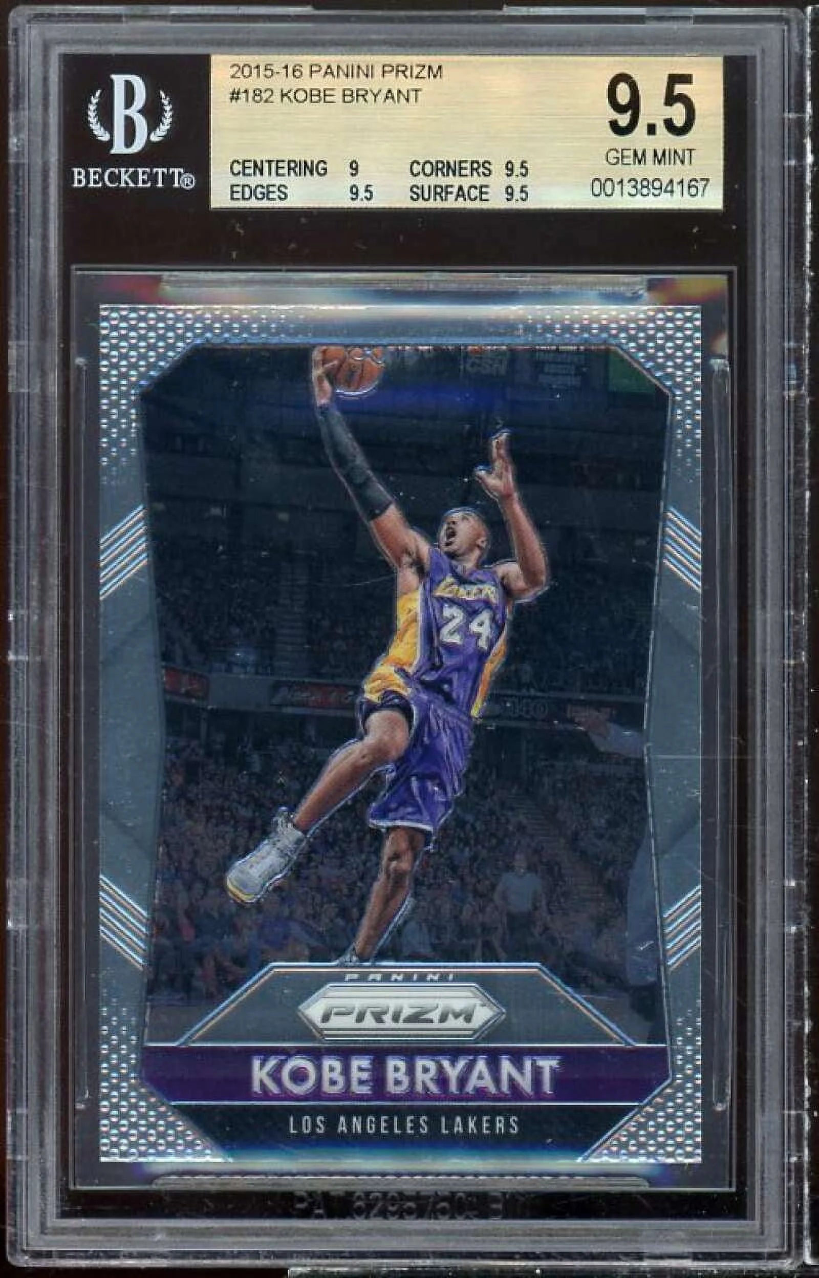 Kobe Bryant Card 2015-16 Panini Prizm #182 BGS 9.5 (9 9.5 9.5 9.5)