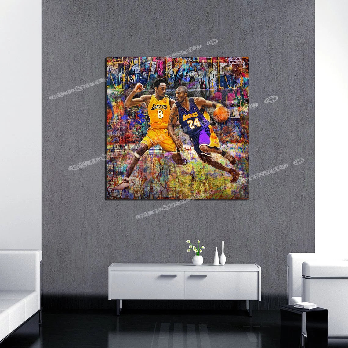 Kobe Bryant #8 vs Kobe #24 Lakers Comic Book Graffiti Version 30x30 Canvas Print Ready to Hang Original art by Memento
