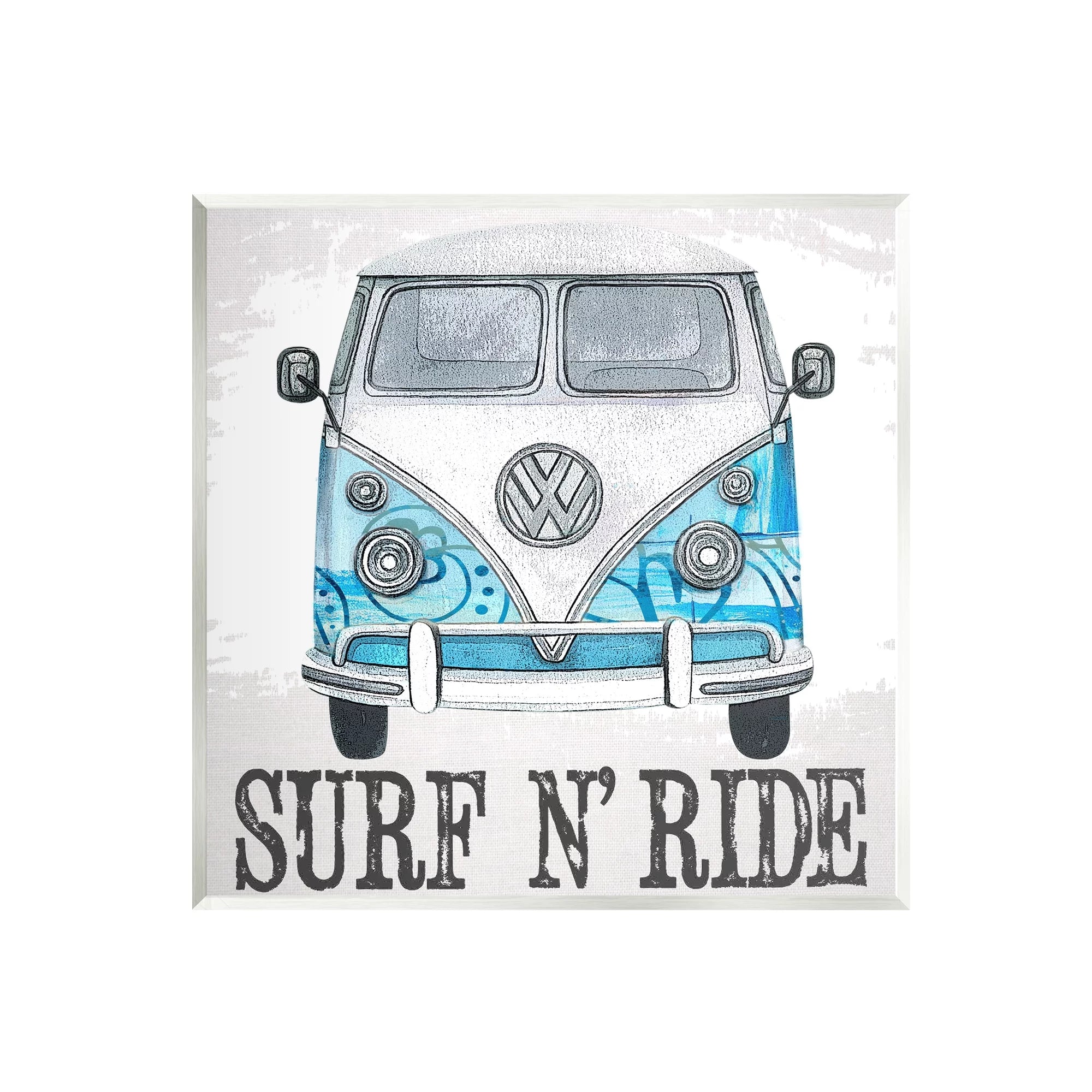 Stupell Surf N Ride Blue Retro Summer Bus Landscape Painting Wall Plaque Unframed Art Print Wall Art