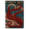 Puerto Rico, Octopus Mosaic Birch Wood Wall Sign (6x9 Rustic Home Decor, Ready to Hang Art)