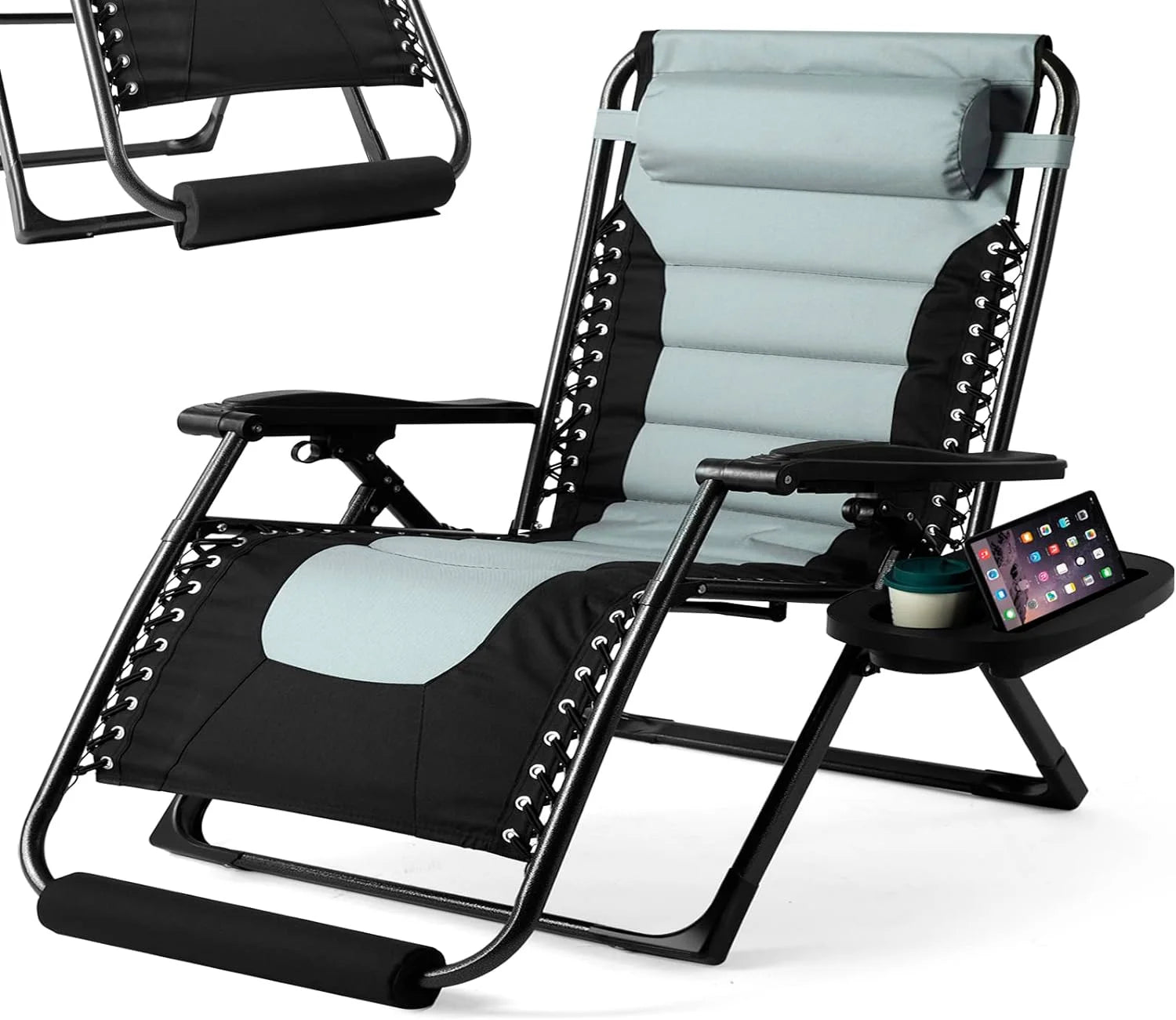 350Lbs Capacity Oversize XL Outdoor Anti Gravity Chairs, Patio Lounge Folding Adjustable Recliner With Adjustable Headrest, Foot Pad & Cup Holder