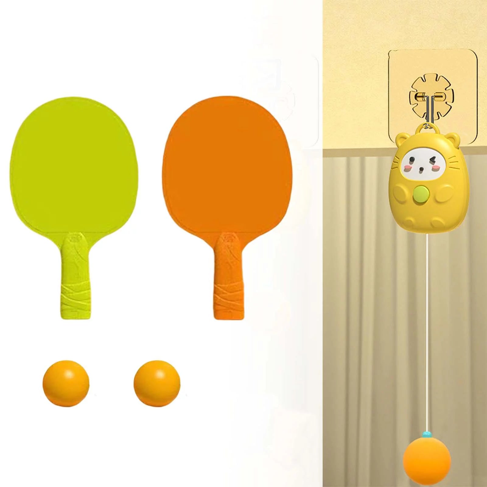 Adjustable Table Tennis Trainer Interactive Toys Table Tennis Exerciser Self Training Training Device Indoor for Adults Kids Birthday Gifts yellow