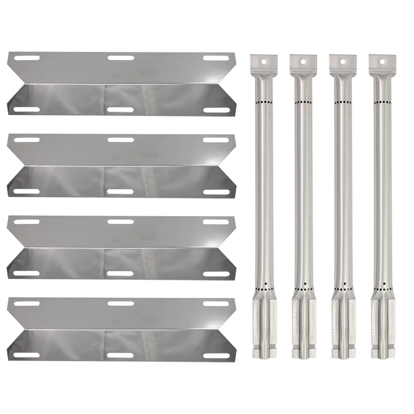 4-Pack BBQ Gas Grill Tube Burner & Heat Shield Plate Tent Replacement Parts for Perfect Flame 720-0522 - Compatible Barbeque Stainless Steel Pipe Burners & Flame Tamer, Flavorizer Bar
