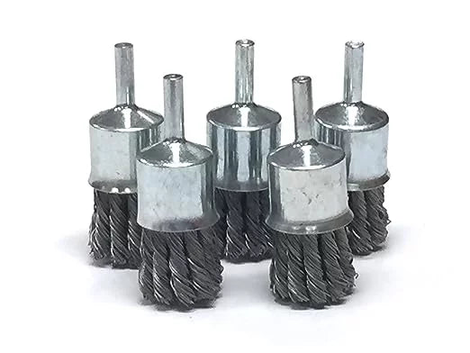 Benchmark Abrasives 1 Knot Wire End Brush for Aluminum, Concrete, Cleaning deburring on Cast Iron, Steel, Titanium, Nickel, 1/4 Shank for Rotary Tools Max. 20000 RPM (5 Pack) - Carbon Steel